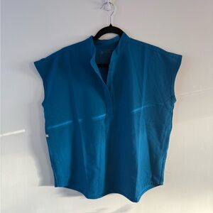 Figs Alpine Blue Mandarin Collar Scrub Top